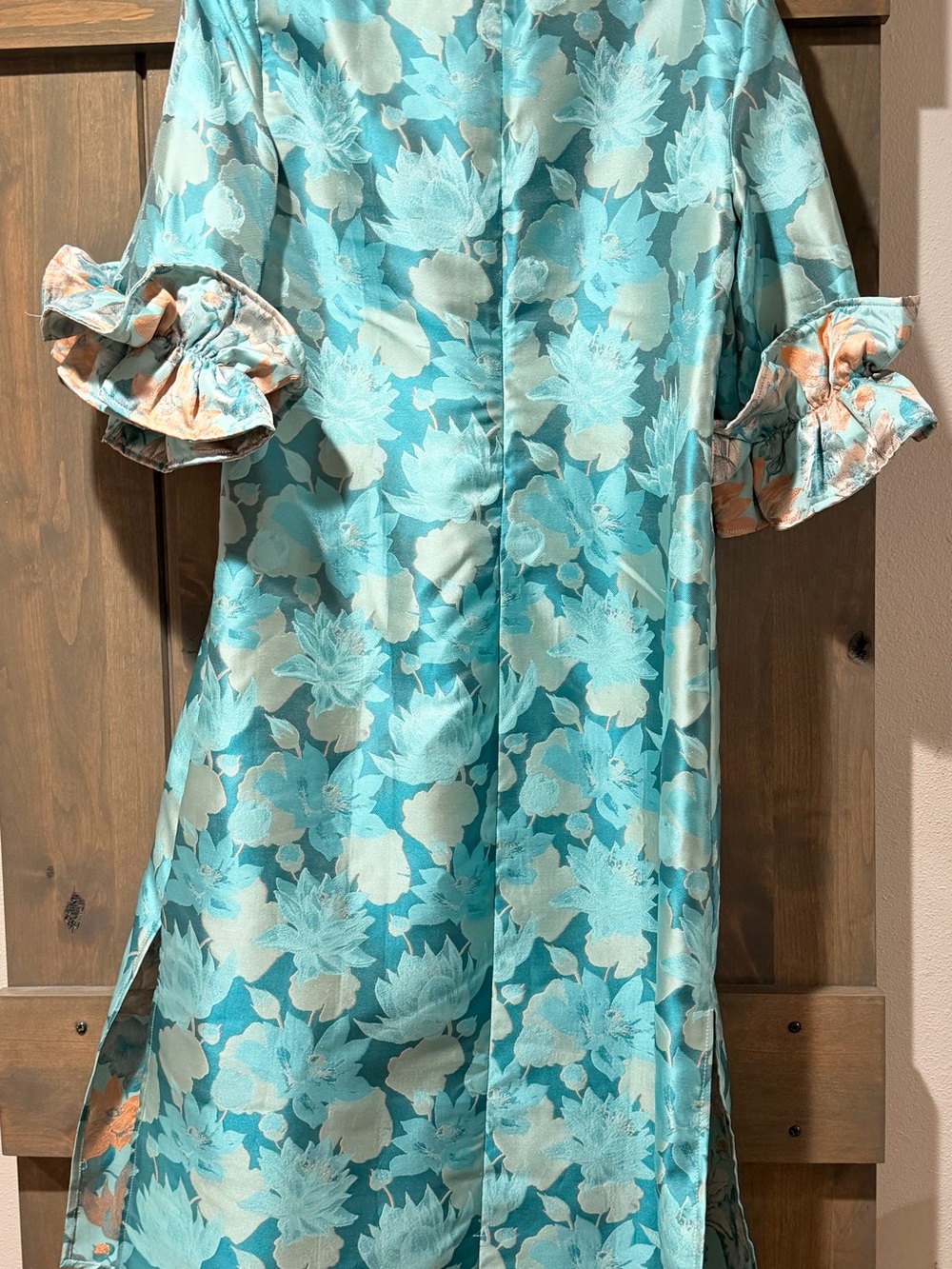 Abbey Glass Floral Midi Dress with Statement Ruffle Sleeves - Picture 4 of 7